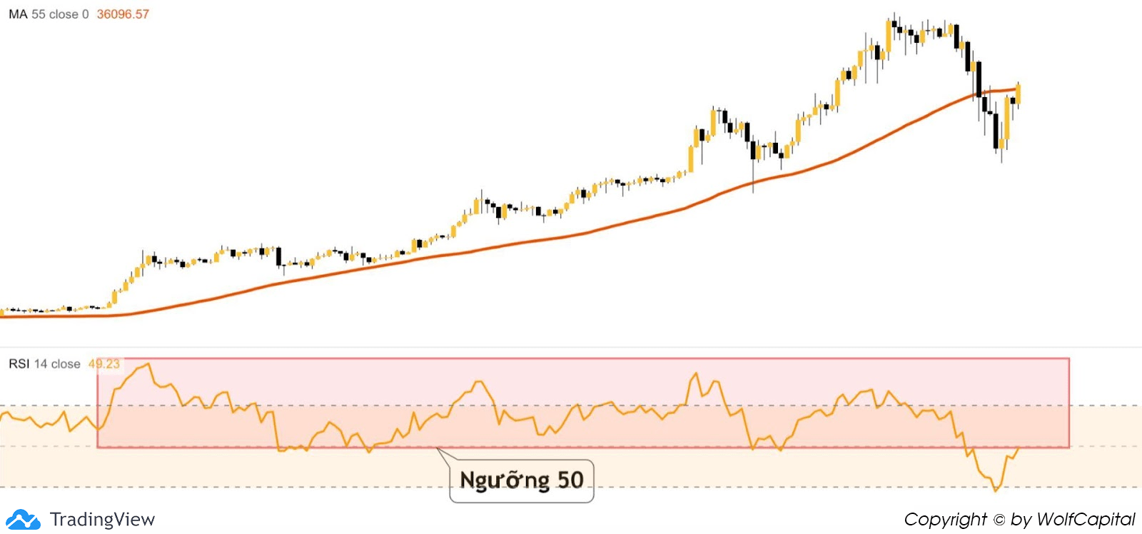 Đường RSI sẽ di chuyển trên ngưỡng 50