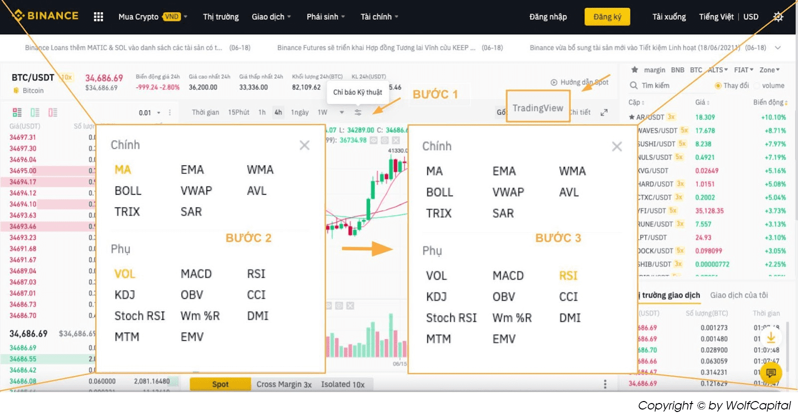 Cài đặt chỉ báo RSI trên Binance