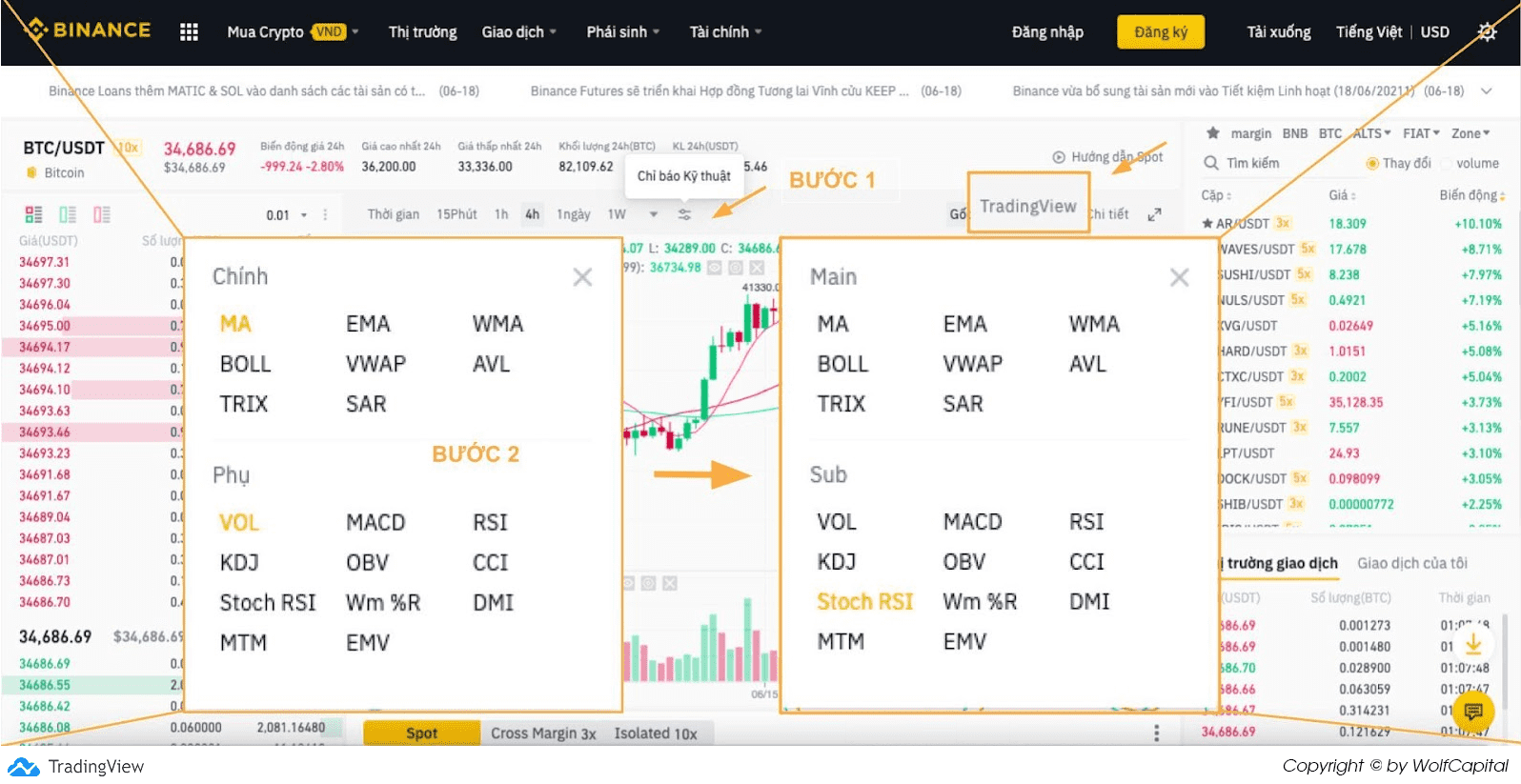 Cài đặt chỉ báo Stochastic trên Binance