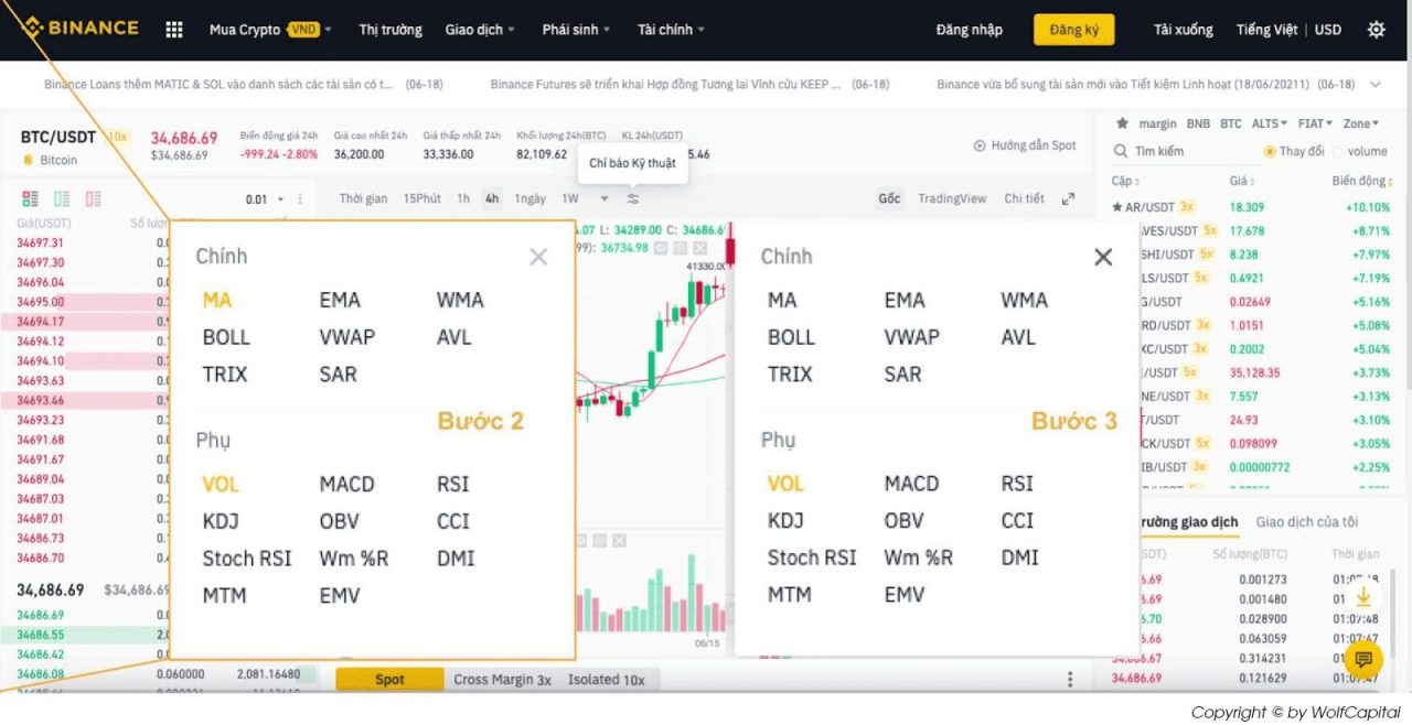 Cài đặt Volume trên Binance