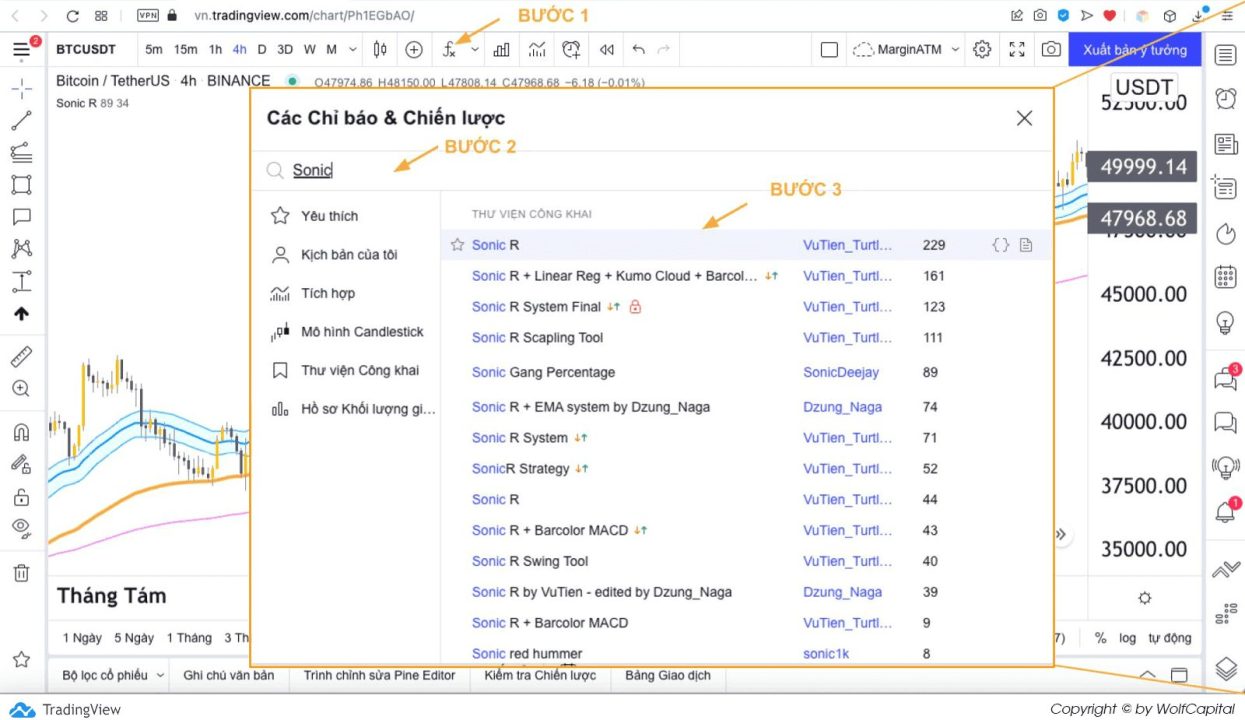 Cài đặt chỉ báo Sonic R trên Tradingview