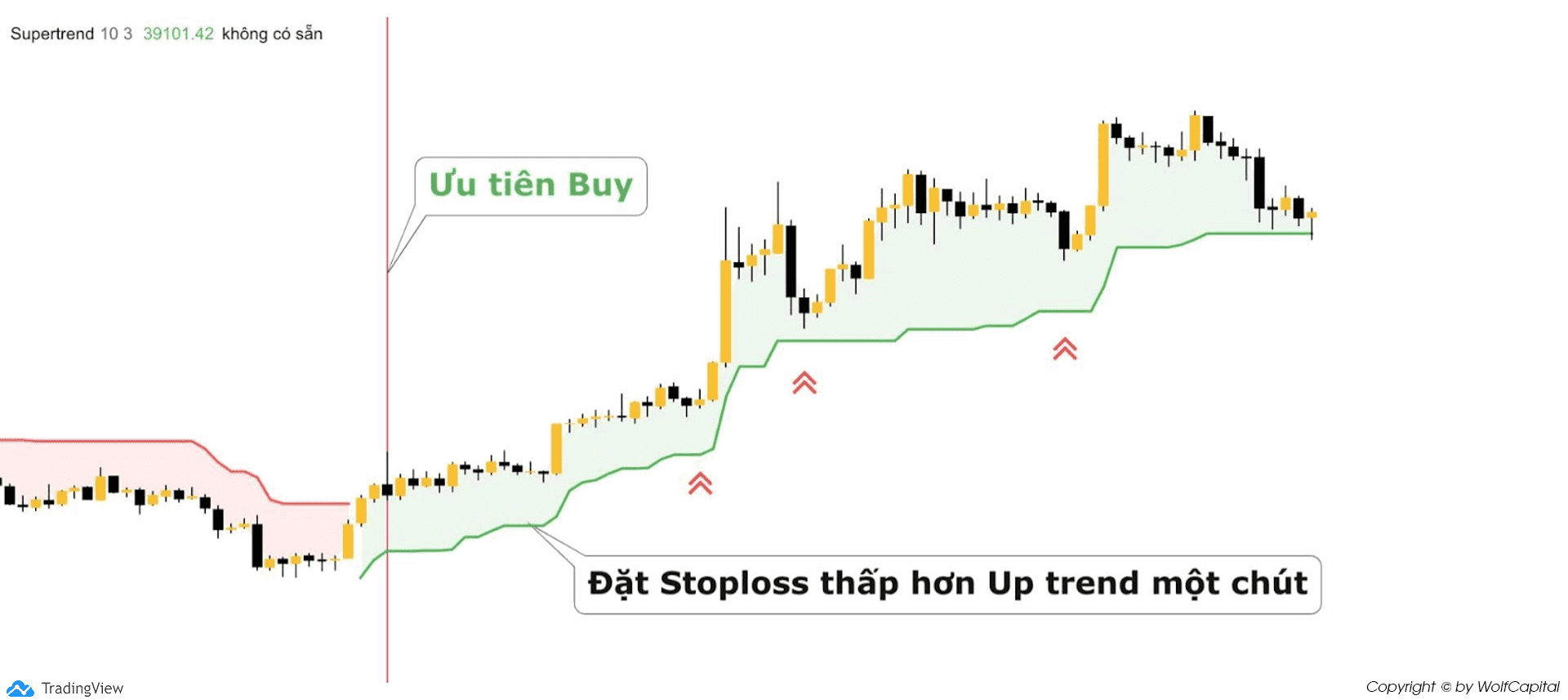 Buy khi giá nằm trên đường Up trend