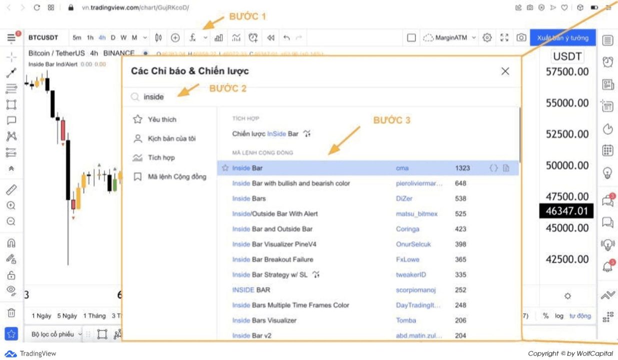Cài đặt mô hình nến Inside Bar trên Tradingview
