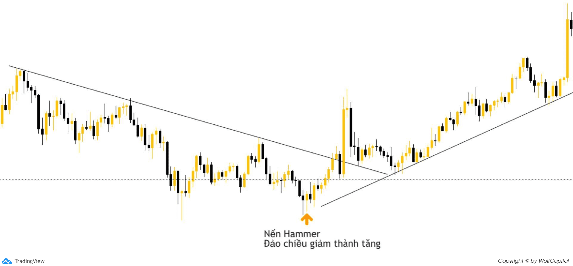 Xu hướng giảm xuất hiện nến Hammer