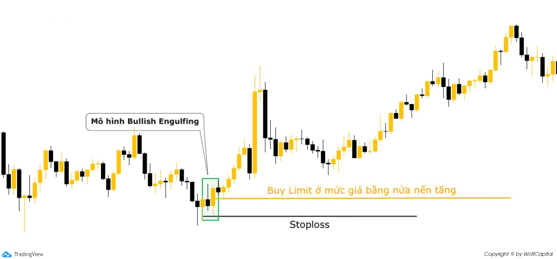 Đặt lệnh Buy (Buy Limit) ở mức giá bằng nửa nến tăng