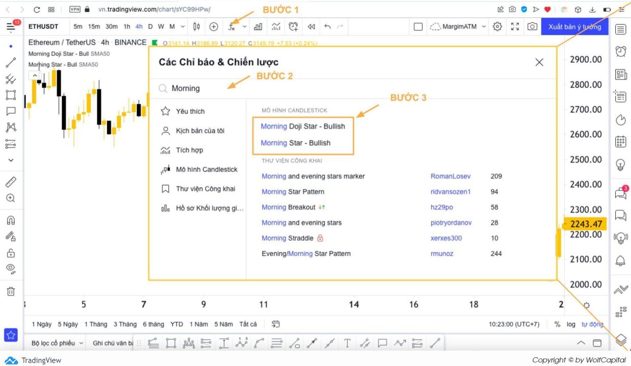 Cài đặt mô hình Morning Star trên Tradingview