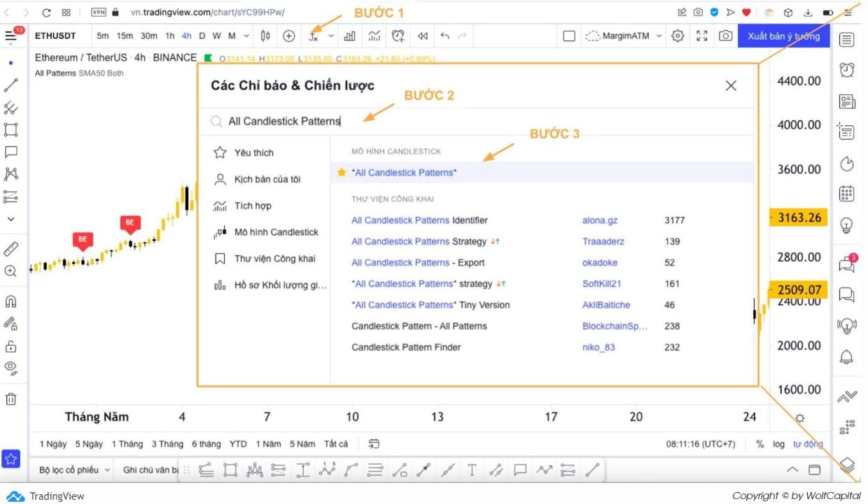 Cài đặt All Candlestick Patterns trên Tradingview