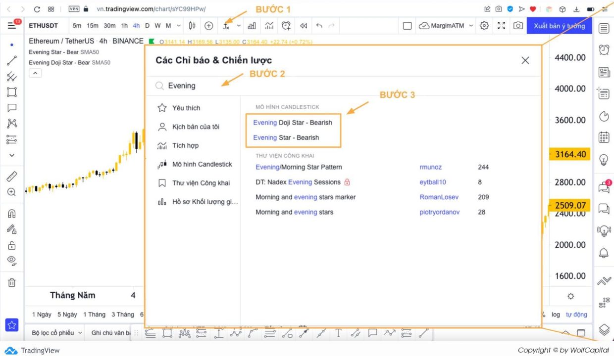 Cài đặt mô hình Evening Star trên Tradingview