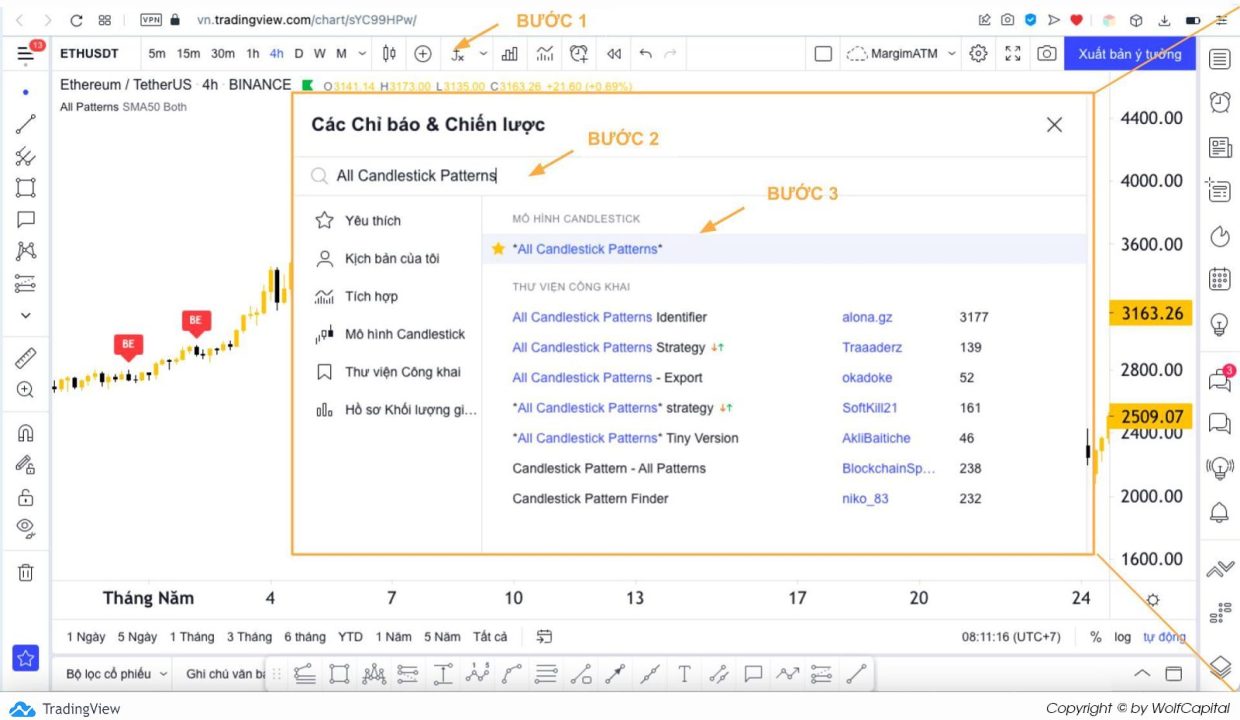 Cài đặt All Candlestick Patterns trên Tradingview